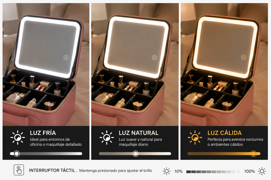 Cosmetiquera LED Premium con Espejo Inteligente de 3 Luces